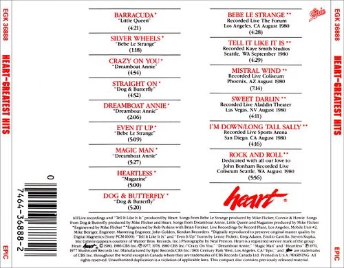 Heart - Greatest Hits / Live (Reissue) (1980/1990)