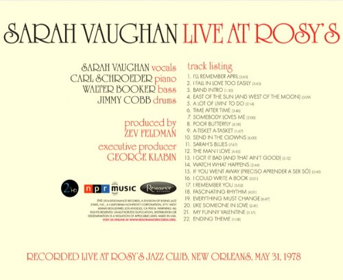 Sarah Vaughan - Live At Rosy's (1978/2016) [DSD128]