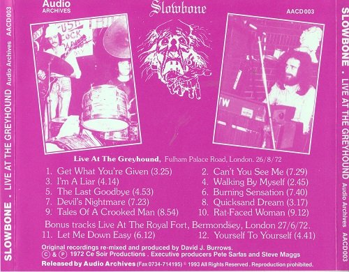 Slowbone - Live At The Greyhound (Reissue) (1972/1993)