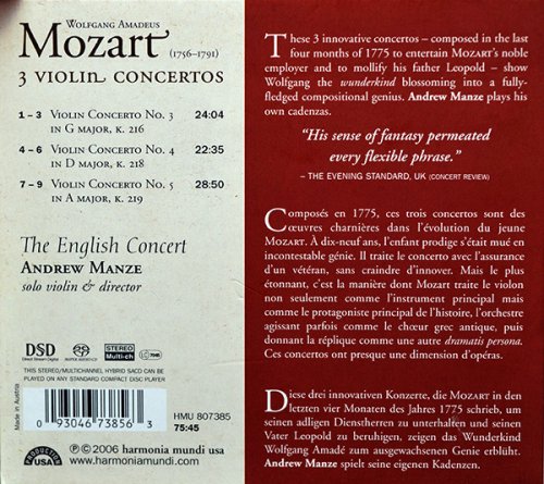 Andrew Manze - Mozart: 3 Violin Concertos (2006) [SACD]