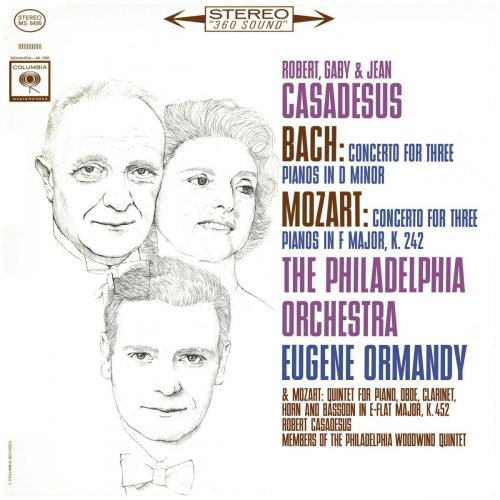 Robert Casadesus & Eugene Ormandy - Mozart: Concerto for 3 Pianos & Quintet - Bach: Concerto for 3 Pianos (Remastered) (2019) [Hi-Res]