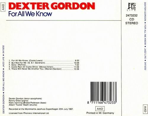 Dexter Gordon - For All We Know (1967)