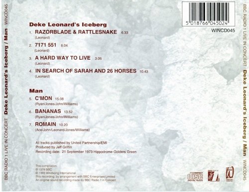 Deke Leonard's Iceberg / Man ‎– BBC Radio 1 Live In Concert (Reissue) (1973/1993) Lossless