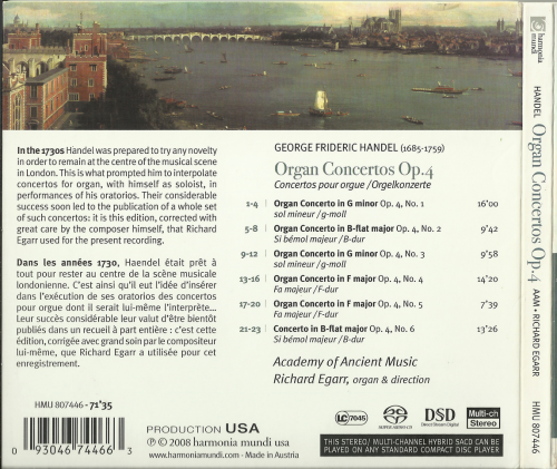 Academy of Ancient Music, Richard Egarr - Handel: Organ Concertos, Op. 4 (2008) [SACD]