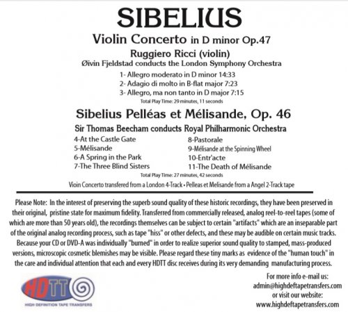 Ruggiero Ricci, Thomas Beecham - Sibelius: Violin Concerto & Pelléas et Mélisande (1958) Hi-Res