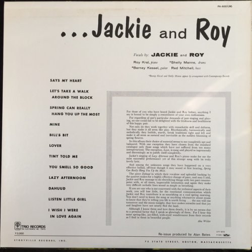 Jackie Cain and Roy Kral - Storyville Presents Jackie and Roy (1974) LP