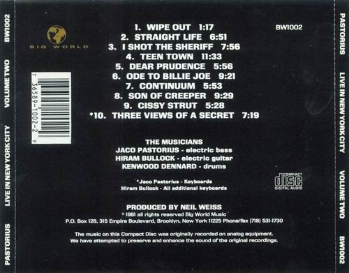Jaco Pastorius - Live In New York City-Volume 2 (1991) 320 kbps+CD Rip