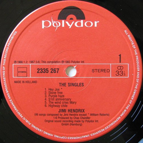 Jimi Hendrix - The Singles Album (1983) LP