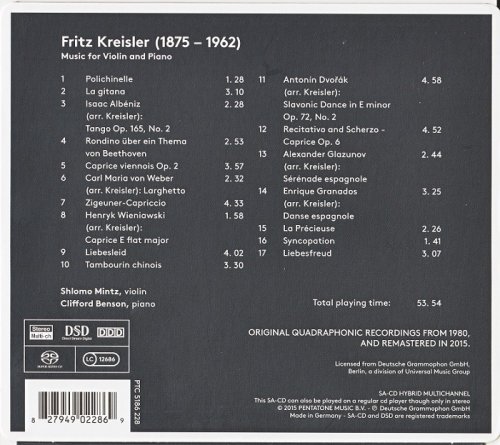 Shlomo Mintz, Clifford Benson - Fritz Kreisler: Music for Violin and Piano (1980) [2015 SACD]