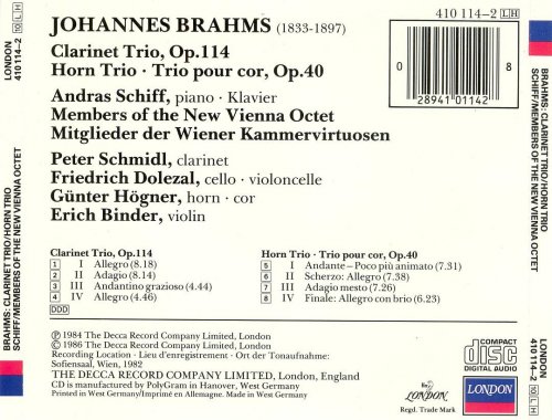 Andras Schiff, Members of the New Vienna Octet - Brahms: Clarinet Trio op. 114, Horn Trio op. 40 (1990)