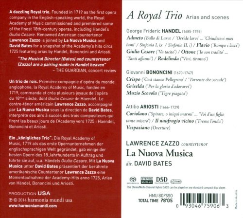 Lawrence Zazzo, La Nuova Musica, David Bates - A Royal Trio: Handel, Bononcini, Ariosti (2014) CD-Rip