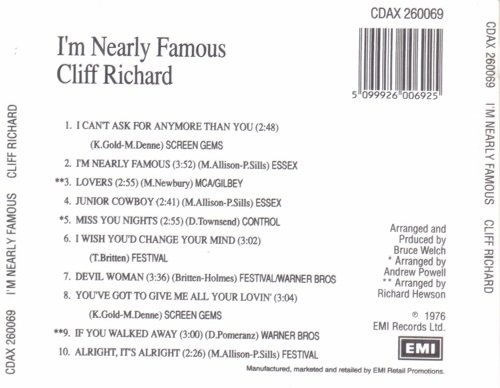 Nearly all gone перевод. Cliff Richard i'm nearly famous 1976 альбом. I'M nearly famous Клифф Ричард. Cliff Richard - альбом im nearly famous. Cliff Richard i'm nearly famous обложка.