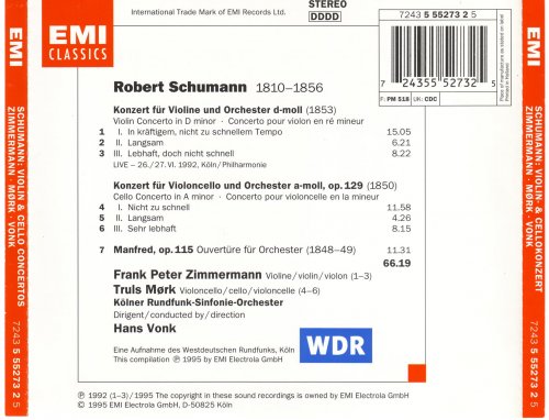 Frank Peter Zimmermann, Truls Mork, Hans Vonk - Schumann: Violin & Cello Concertos, Manfred-Ouvertüre (1995)