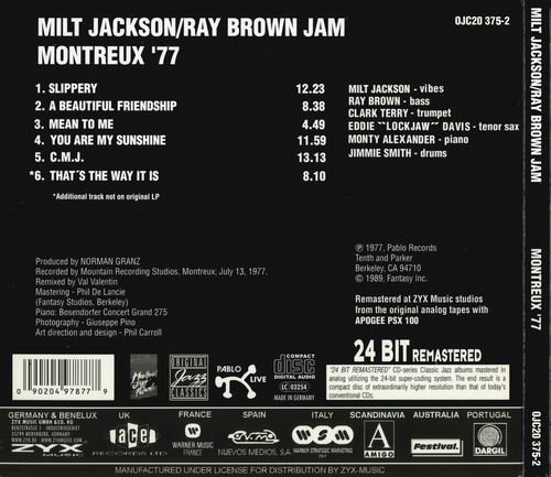 Milt Jackson & Ray Brown Jam - Monterux '77 (1977) CD Rip