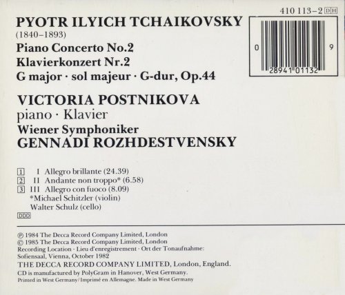 Victoria Postnikova, Wiener Symphoniker, Gennadi Rozhdestvensky - Tchaikovsky: Piano Concerto No. 2 (1985)