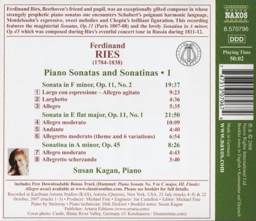 Susan Kagan - Ferdinand Ries: Piano Sonatas and Sonatinas, Vol.1 (2008)