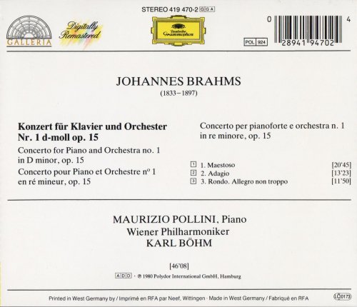 Maurizio Pollini, Wiener Philharmoniker, Karl Böhm - Brahms: Piano Concerto No. 1 (1987)