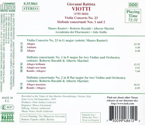 Accademia dei Filarmonici, Aldo Sisillo - Viotti: Violin Concerto No.23, Sinfonie concertanti Nos.1 & 2 (1998)