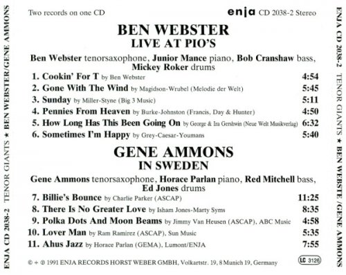 Ben Webster And Gene Ammons - Tenor Giants Live At Pios - In Sweden (1991) Lossless