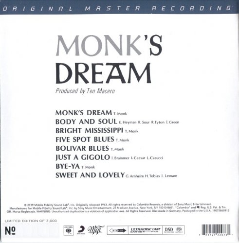 Thelonious Monk - Monk's Dream (1963) [2019 SACD]