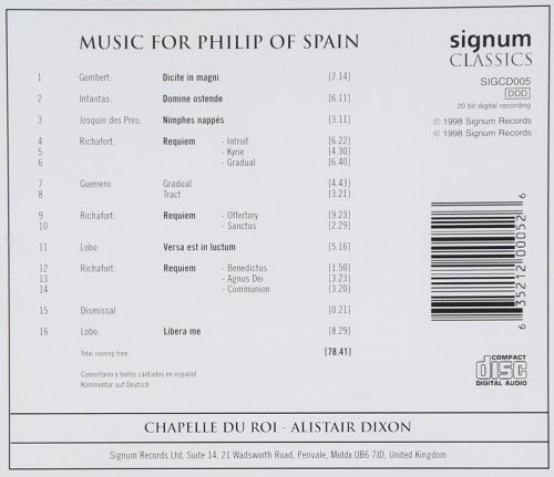 Chapelle du Roi, Alistair Dixon - Music for Philip of Spain (1998)