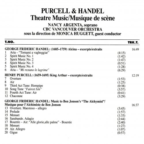 Nancy Argenta, Monica Huggett - Purcell & Handel: Theatre Music (1990)