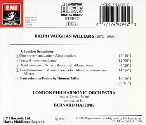 London Philharmonic Orchestra Bernard Haitink - Vaughan Williams: A London Symphony (1987)