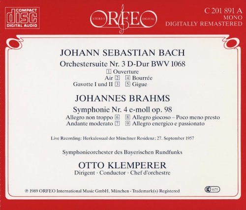 Otto Klemperer - J.S. Bach : Suite No. 3 , Brahms: Symphony No. 4 (1989)