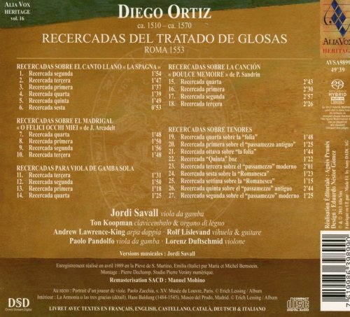 Jordi Savall - Diego Ortiz: Recercadas del Trattado de Glosas (2013) [SACD]