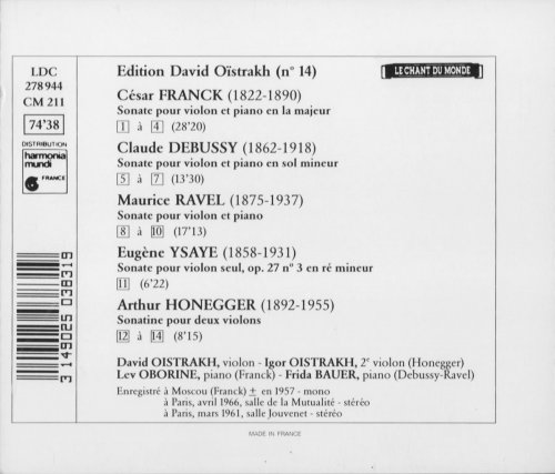 David Oistrakh - Franck, Debussy, Ravel, Honegger: Sonatas for Violin (1994)