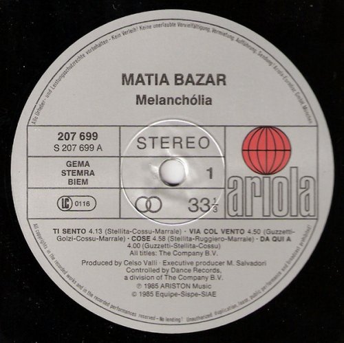 Matia Bazar - Melancholia (1985) LP