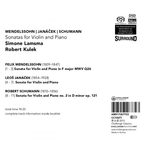 Simone Lamsma, Robert Kulek - Mendelssohn, Janacek, Schumann: Sonatas for Violin and Piano (2015) [SACD]