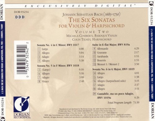 Micaela Comberti, Colin Tilney - Bach: Six Sonatas for Violin and Harpsichord, Vol. 2 (2001)