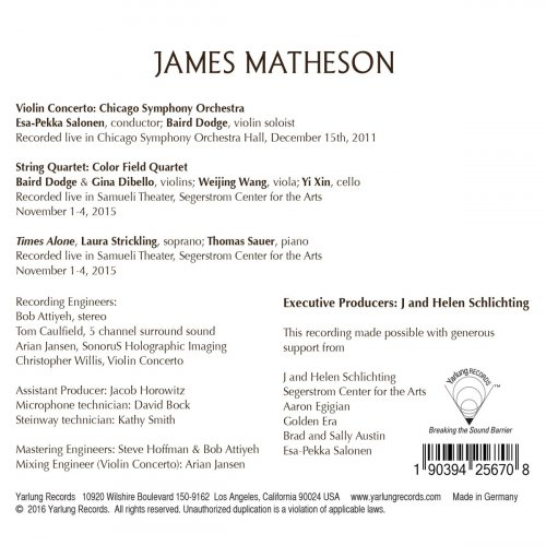 Color Field Quartet - James Matheson: String Quartet, Violin Concerto & Times Alone (2016) [Hi-Res]