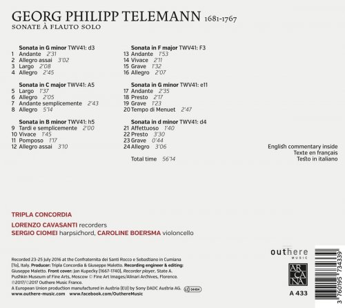 Lorenzo Cavasanti, Sergio Ciomei, Caroline Boersma - Telemann: Sonate à flauto solo (2017) [Hi-Res]