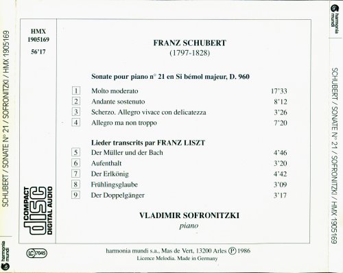 Vladimir Sofronitzki - Schubert: Sonate pour piano No. 21, Liszt: transcriptions de lieder (1986)