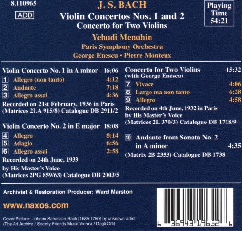 Yehudi Menuhin - Bach: Violin Concertos for Two Violins (2001)