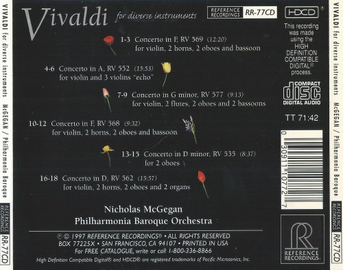 Nicholas McGegan, Philharmonia Baroque Orchestra - Vivaldi for diverse instruments (1997)