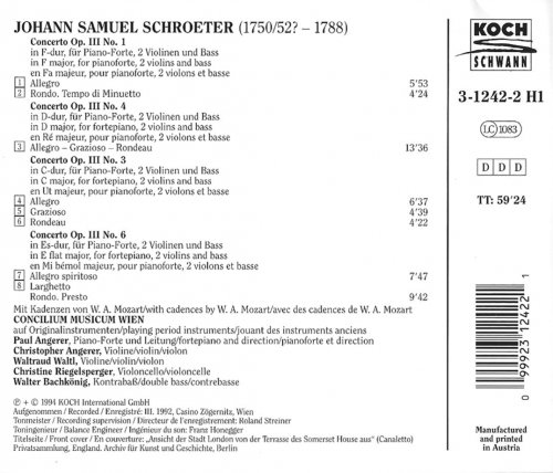 Paul Angerer, Concilium Musicum Wien - Johann Samuel Schroetter: Piano Concertos (1994)