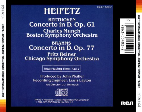 Jascha Heifetz, Charles Munch, Fritz Reiner - Beethoven, Brahms: Violin Concertos (1985)