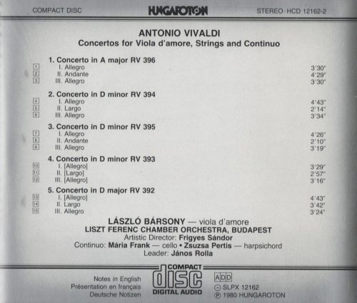 László Bársony - Vivaldi: Concertos for Viola d'amore (1994)