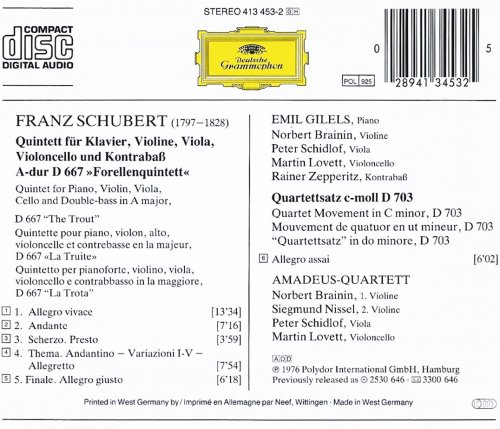 Emil Gilels, Amadeus Quartett - Schubert: "Trout" Quintet (1976)
