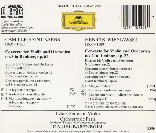 Itzhak Perlman, Orchestre de Paris, Daniel Barenboim - Saint-Saëns, Wieniawski: Violin Concertos (1990)