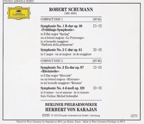 Berliner Philharmoniker, Herbert von Karajan - Schumann: 4 Symphonien (1972)