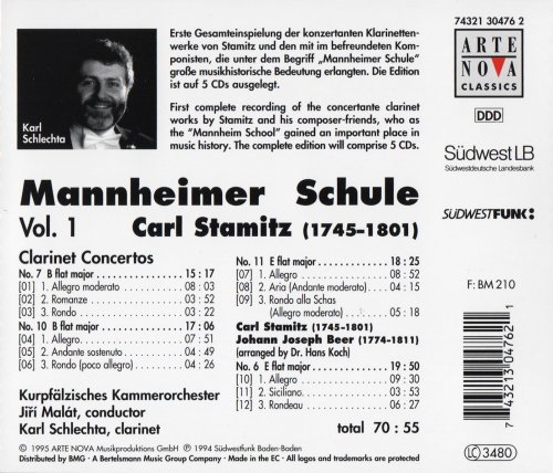 Karl Schlechta, Jiří Malát - Stamitz: Clarinet Concertos (Mannheimer Schule, Vol. 1) (1995)