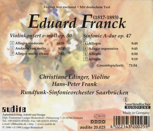 Christiane Edinger, Hans-Peter Frank - Eduard Franck: Violin Concerto, Sinfonie Op. 47 (1999)