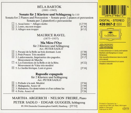 Martha Argerich, Nelson Freire, Peter Sadlo, Edgar Guggeis - Bartok, Ravel: Works for Two Pianos and Percursion (1994)