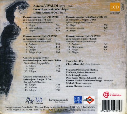 Chiara Banchini, Ensemble 415 - Vivaldi: Concerti per tanti violini obligati & L'Estro Armonico Op. 3 (2008)