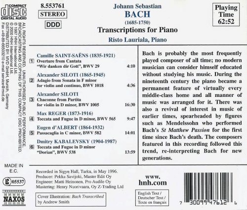 Risto Lauriala - Bach Transcriptions for Piano (2000)