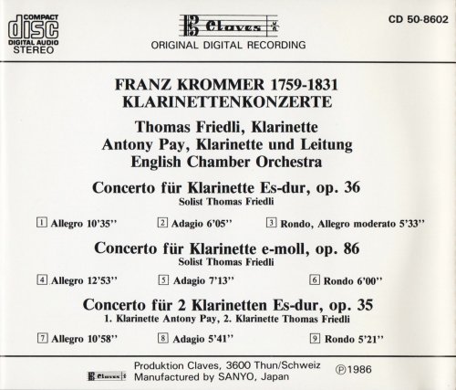 Thomas Friedli - Franz Krommer: Clarinet Concertos (1986)